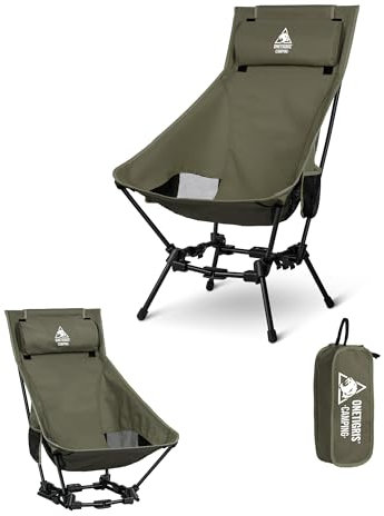 OneTigris DRAGONHIDE Campingstuhl Hochlehner faltbar 125 kg, Klappstuhl Camping leicht, Angelstuhl klappbar mit 2 Seitentaschen, Faltstuhl Ultraleicht für Outdoor, Wandern(Ranger Grün)
