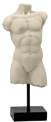 Galt International 13.5 Poly Marble Body Statue w/Black Pedestal Stand for Home Decor - Greek God Sculpture Mythology Stone-Like Marble-Feel Accent (Man)