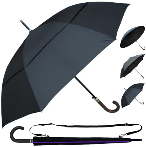 COLLAR AND CUFFS LONDON Parapluie StormDefender de 140 km/h – Grand parapluie résistant au vent – Cadres renforcés nouvelle génération – Automatique – Revêtement en téflon – Fibre de verre imperméable