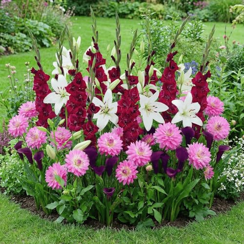 25 fiori estivi cipolle Sunny Days Mix (25 bulbi di fiori) Gladioli, gigli, dalie, fresia | Miscela esclusiva di Olanda | Piante perenni per giardino, vasi (grandi tuberi)