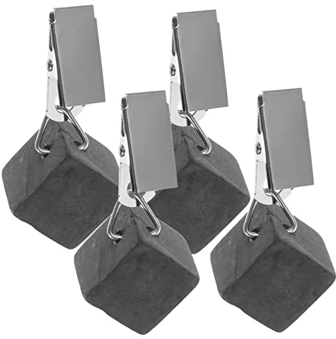 MUCKLILY 4piezas Pesas para Mantel con Clip Metálico Negro Peso Piedra Natural para Viento De Unidades para Camping Jardín y Decoración Comedor Exterior