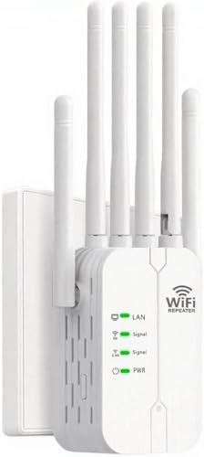 Répéteur WiFi,Amplificateur WiFi,Repeteur WiFi Puissant avec 6 Antennes Puissantes,2 Ports LAN,Mode Répéteur & Routeur & AP,Repeteur WiFi Exterieur Couverture Wi FI de 300 m²,Facile à Installer