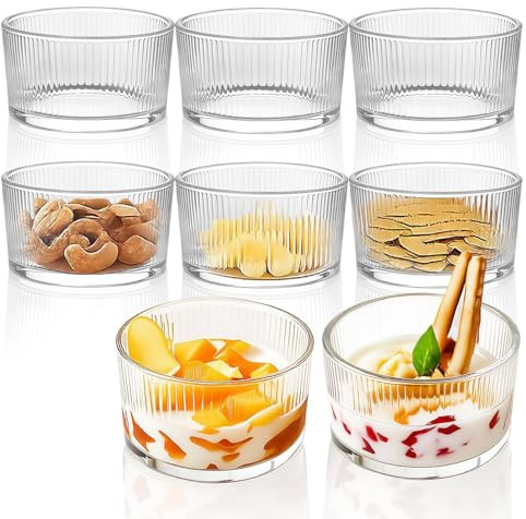 YBCPACK 8 Stück Set Transparente Dessertgläser 200 ml, Kleine Dessertschalen aus Glas, Eisbecher für Dessert, Tiramisu, Pudding, Joghurt-Müsli (Spülmaschinenfest)
