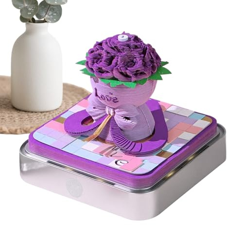 Générique Calendario 3D 2026 | Blocco note 3D a forma di rosa arte note - Blocco note con pagine staccabili con illuminazione a LED e scatola acrilica per regali di Natale e casa