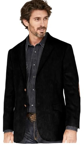 Men's Corduroy Western Blazer 8-Wale Jacket with Elbow Patches Spring Formal Casual Cowboy Country Club Coat Black 3XL