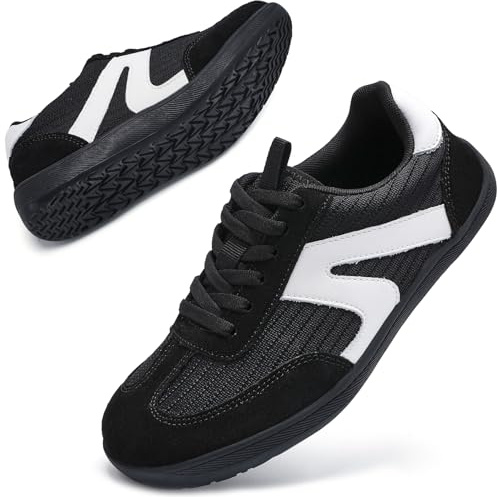 Womens Wide Barefoot Shoes Ladies Wide Toe Box Arch Support Trainers Memory Foam Zero Drop Lightweight Trail Running Shoes Comfortable Lace-up Breathable Walking Sneakers Black UK 7