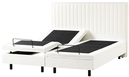 Elektrisk Dubbelsäng Modern 180 x 200 cm Säng Justerbar Fjärrkontroll Bouclé Off-White Duke II