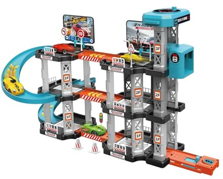 KIXZSAZ Pista de Carreras con rampa para Autos, Juego de Deslizamiento para Carreras, fomenta la cooperación y el Trabajo en Equipo en el Tiempo Juego Interiores niños, 78 Piezas