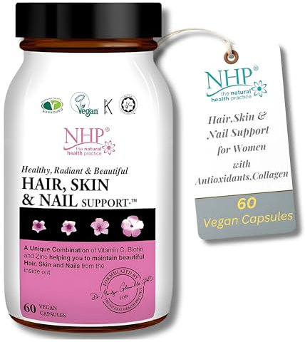 NHP Advanced - Hair,Skin & Nail Support-Specially Formulated for Women with Antioxidants,Collagen - Boosting Nutrients & Essential Vitamins,Skin,Nails and Overall Beauty - 60 Vegan Capsules