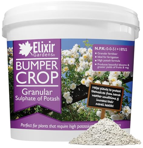 Elixir Gardens | Granular Sulphate of Potash/Potassium Sulphate Fertiliser | 250g - 25kg Available in Bag or Tub | Treats upto 8sqm | 250g Tub