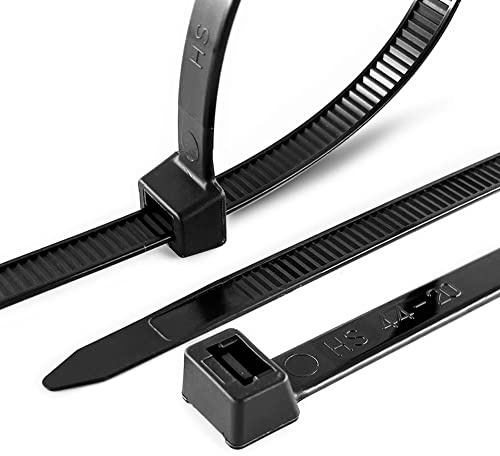 HS Strong 12 Inch Heavy Duty Outdoor Wire Zip Ties Thick 0.3 Inch (100 Pack) 120 LBS High Strength Large Plastic Wide Cable Zipties Black Hd