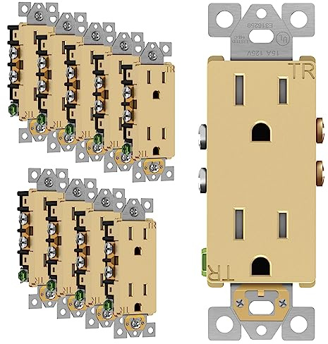 ENERLITES Elite Series Decorator Receptacle Outlet Child Safe Tamper-Resistant, Gloss Finish, Self-Grounding, 2-Pole, Residential Grade, 15A 125V, UL Listed, 61501-TR-GD-10PCS, Gold (10 Pack)