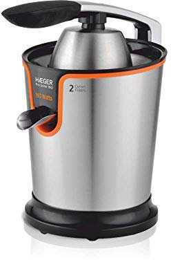 HAEGER PRO JUICE - Exprimidor de Cítricos 160W, cuerpo y brazo en inox, sistema anti-goteo, colador de pulpa en inox, 2 conos de presión