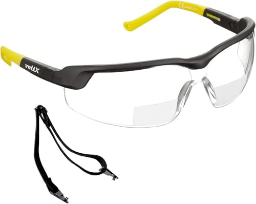 voltX 'GT ADJUSTABLE' (2020 model) Gafas de seguridad de lectura bifocales adjustables, (TRANSPARENTE dioptria +1.0) Certificado CE EN166FT, Revestimiento antiempañamiento, Lentes UV 400