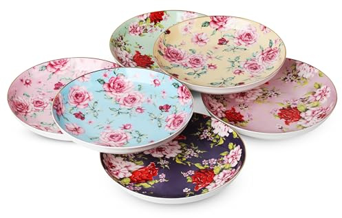BTaT- Porcelain Floral Dessert Plates, 8 inch, Set of 6, Deep Plates, Porcelain Bone China, Appetizer Plates, Small Dishes