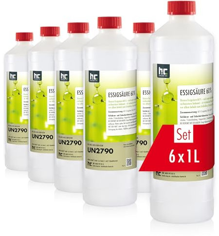 6 l Acide Acétique 60% (6 x 1 l) Produit technique - Fiable pour l'élimination des salissures tenaces