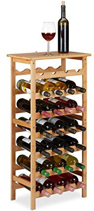 Relaxdays Weinregal Bambus, Getränkeregal für 28 Flaschen, HBT: 94 x 47 x 29 cm, Keller, Küche & Bar, mit Ablage, natur, 1 Stück