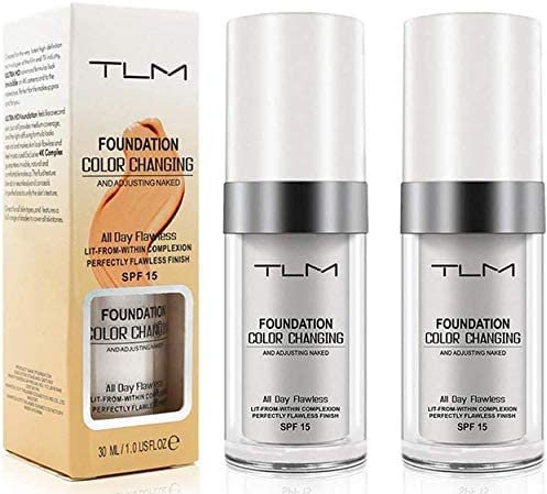 ELAIMEI 2 PCS Fondation liquide, Flawless Colour Changing Warm Skin Tone Foundation, Base de Maquillage Correcteur de Couverture Liquide Visage Nude, Convient à Tous Les Tons de Peau, SPF15(30ml)