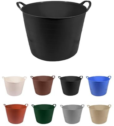 JARDIN202 - Espuerta de plástico Flexible - Capazo de Goma con Asas - Cubo de plástico Multiusos 25L | (Negro, Pack x10 uds)