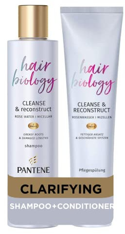 Pantene Pro-V Hair Biology Shampoo & Conditioner Set, Cleanse & Reconstruct 250ml, for greasy roots & damaged lengths