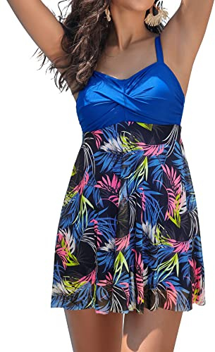SHEKINI Traje de Baño de Una Pieza para Mujer Elegante Ruched Control Abdomen Tankini Ajustable Bikini de Baño Una Pieza Falda con Shorts de Seguridad