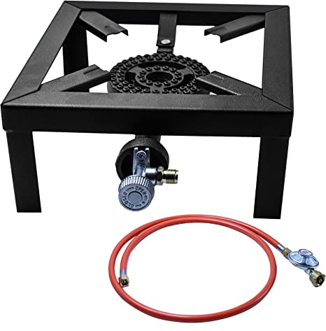 Réchaud à gaz portable 8KW pour camping en plein air 25 x 25 x 11 cm, réchaud de camping à gaz, avec tuyau de propane de 150 cm et régulateur de pression de gaz 50 mbar à débit constant