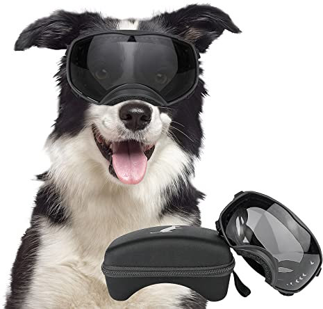 PETLESO Hundebrille Winddichte Hunde Sonnenbrille Hund Schutzbrille mit Verstellbare Band Geeignet für Mittelgroße bis Große Hunde- Schwarz