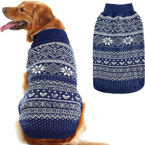 HOMIMP Dog Sweater Argyle - Warm Sweater Winter Clothes Puppy Soft Coat, Ugly Dog Sweater for Small Medium and Large Dogs, Pet Clothing Boy Girl Blue