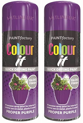 HitlineUK 2 x Purple Spray Paint 400ml Gloss Purple Paint for Walls, Interior & Exterior Wall Paint Wood Paint Plastic Paint.