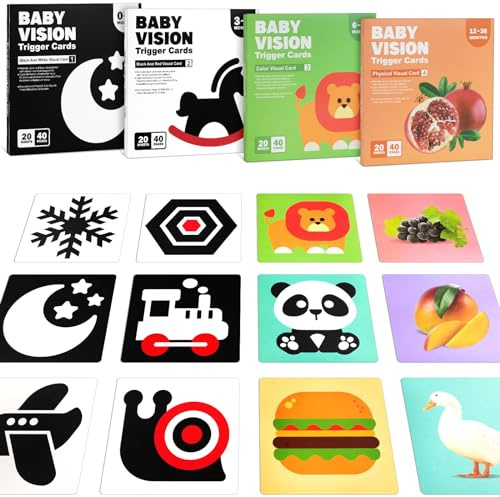 Aolso Tarjetas Negras y Blancas para Bebés,80 Piezas Juguetes Bebes,Tarjetas Flashcards Bebes，Tarjetas Flash Tarjetas Tarjeta Visual de Alto Contraste,Tarjeta Bebe Juegos Educativos Aprender Colores
