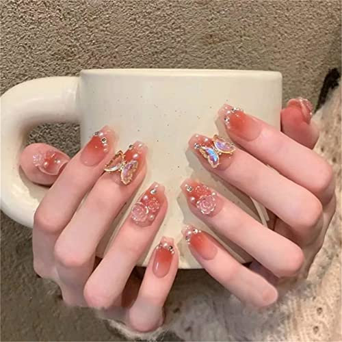 24 Stück Schmetterlings-Rouge-Fake-Nagel-Sarg, kurzes Drücken auf Nägel für Frauen und Mädchen, Nagelkunst, Maniküre, Dekoration