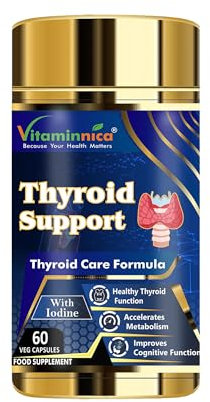Vitaminnica Thyroid Support- Advanced Formula for Thyroid Health - Energy & Focus Formula with Iodine, Vitamin D3 Complex, Zinc, Selenium, Ashwagandha, Copper | Vegan | 60 Capsules