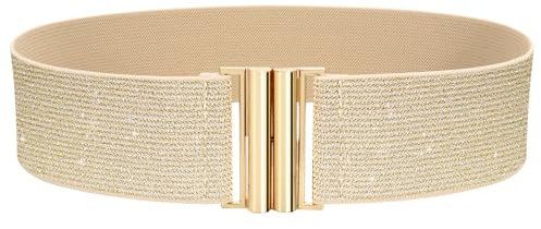 VONMELLI Breiter Elastischer Stretch Gürtel für Damen–Trimmer-Stretchgürtel, Retro Damen Taillengürtel Gold XL