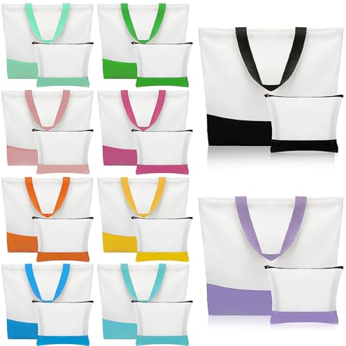 OGMBI Confezione da 20 borse tote in tela a sublimazione, 47 x 38 cm, grandi, vuote, con sacchetti per cosmetici, borse della spesa riutilizzabili, per donne, borsa per la spesa fai da te, per
