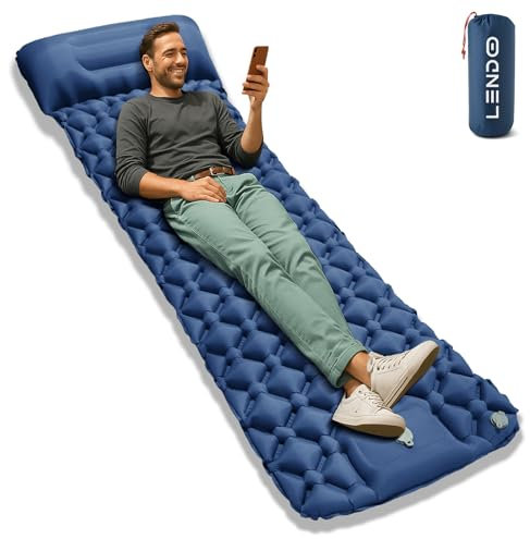 LENDOO Ultraleichte Aufblasbare Isomatte, 195cm*60cm Isomatte Selbstaufblasend Mit Aufblasbarem Kissen Isomatte Camping Outdoor Wasserdicht mit Fußpumpe luftzellenmatte aufblasbar für Outdoor