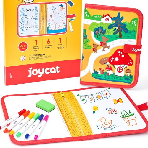 10-Inch Dual-Sided Dry Erase Travel Board for Kids with Zippered Storage - Portable Whiteboard Set with 6 Markers, Eraser.Coloring & Drawing Busy Book, Lightweight Foldable Activity Gifts for Kids
