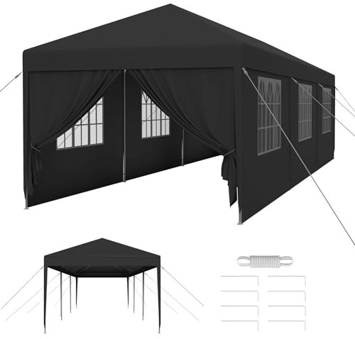 Froadp Carpa de jardín de 3 x 9 m con 8 paredes laterales, carpa para fiestas, estructura de acero, resistente al agua, toldo para jardín, mercado, boda, color antracita