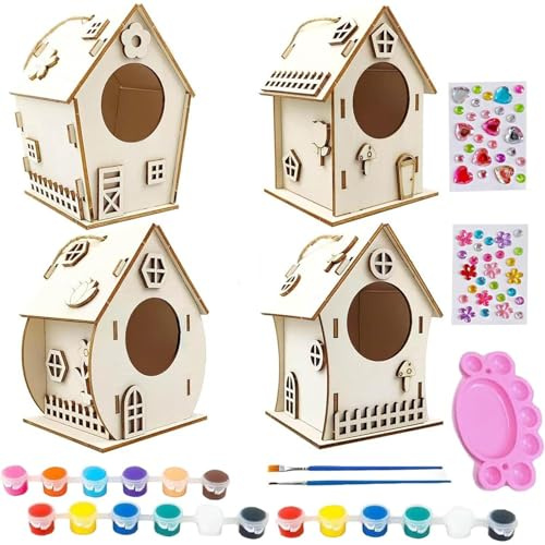 Kit de construction Bird House, artisanat d'oiseau | Kits de nichoir pour adultes,Art artisanal en bois inachevé décoratif avec corde et colle pour les 8-12 en dehors de Pâques anniversaire en regarda