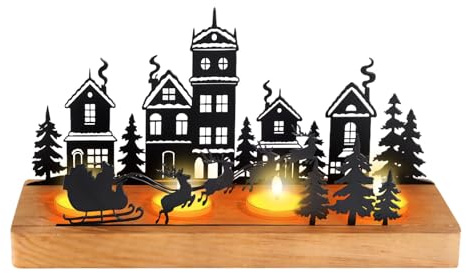 Portacandele per Corona Avvento, Porta Candela Natalizio Candele Decorative, Portacandele Metallo in Metallo con Supporti in Legno, Centrotavola Natalizio Avvento Candele per Natale, Ghirlanda, Casa