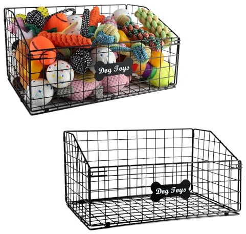 Geyecete 2 PACK Toy box for dogs large Dog Toy organizer Pet wire folding basket dog toy container dog toy box-Chew-Proof Dog Food Toy Storage Container Cat and Puppy Toy Bin Organizer