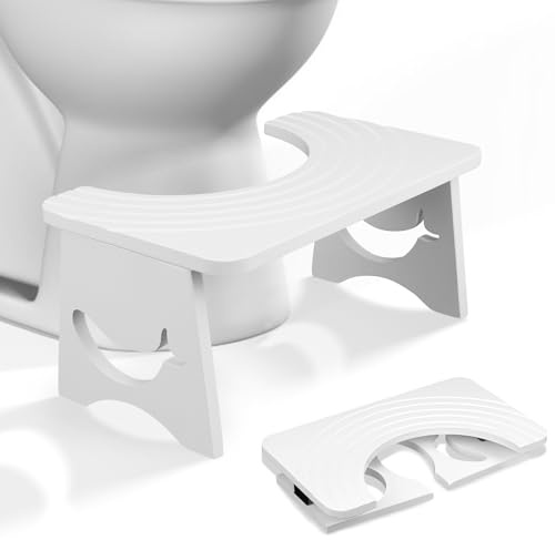 MAIJIAJU Sgabello da toilette pieghevole per adulti in bambù, 17,5 cm, design Whale, pieghevole, per intasamento, gonfiore, antiscivolo, da bagno, per bambini, WC (bianco)