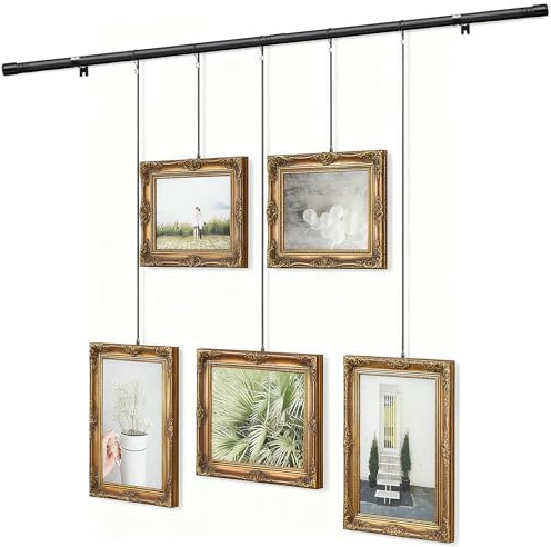 Photo Frame Wall Decor with Metal Rod, 30–87.6 Inches Wall Picture Frames for Hanging Photo, Adjustable Gallery Display with Wire Rope for Room, Entryway