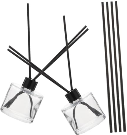 MUELODSIC 50ml Square Glass Diffuser Bottle 10 Black 16cm Reed Sticks Aromatherapy Essential Oil Diffuser Bottle Set for Home Office Fragrance