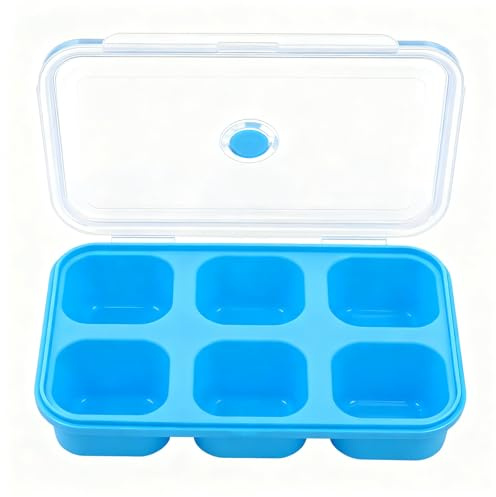 Contenitore per il congelamento della zuppa, in silicone, 750 ml, con coperchio, grande congelatore, per zuppa, brodo, salsa, cubetti di ghiaccio, blu cielo (6 griglie)