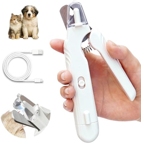 Safe 2-in-1 Dog & Cat Nail Clipper and Grinder LED Safety Light Illuminates the Quick to Prevent Over-Cutting or Bleeding, USB Rechargeable, Low Noise Motor Keeps Pets Calm Grooming for All Pet Sizes