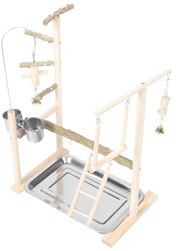 VALICLUD Parco Giochi per Uccelli in Legno di Sandalo con Piattaforma Interattiva, Trespolo Alto per Pappagalli, Supporto Stabile da Pavimento per Esercizio e Divertimento, Adatto