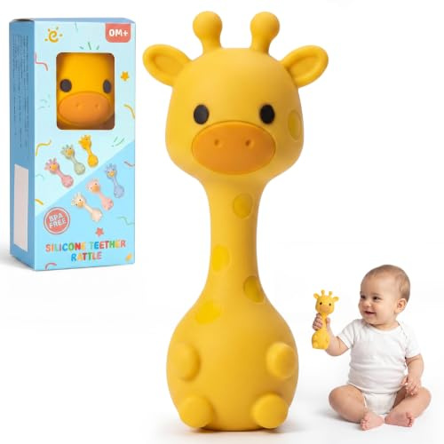 Joyvity Hochet Sensoriel pour Bébé, Jouet Bebe 1 an Jeux Montessori Bebes eveil 0-6 Mois Jouet Bebe Dentition en silicone Pour Naissance 0-3 6 9 12 Mois Cadeau Naissance fille Garçons (Jaune)