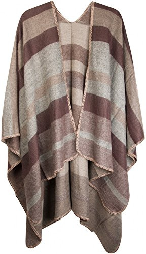 styleBREAKER Poncho med randigt mönster, överkast, cape, vändponcho, dam 08010009, färg: