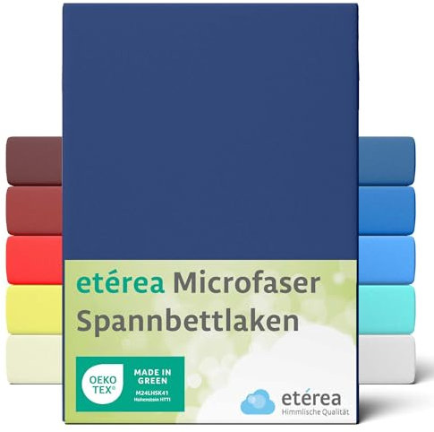 etérea Jersey Spannbettlaken 180x200-200x200 cm Marine für 15-25 cm Steghöhe 100% Microfaser - Oekotex Bettbezug Matratzen Bezug - Bettlaken 180x200cm - 200x200cm Blau
