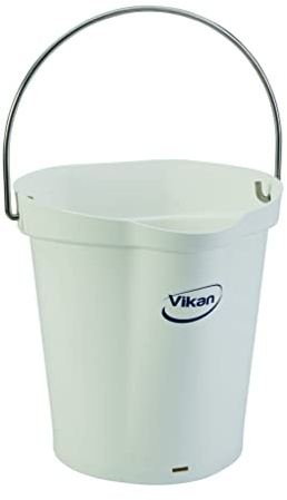 Vikan 56865 Durable Polypropylene Hygiene Bucket/Pail, Stainless Steel Handle, 12 Litre, White